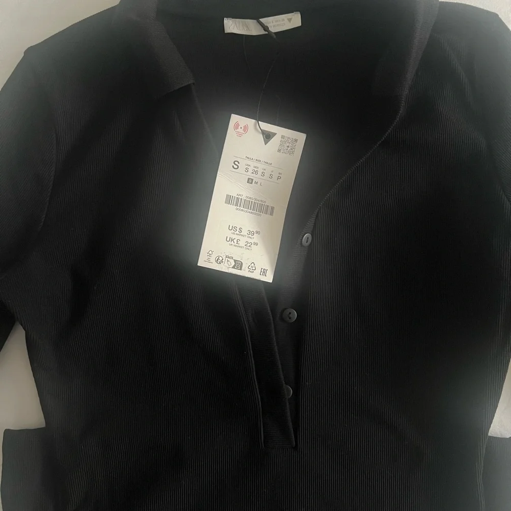 Zara Black Ribbed Midi Polo Dress - Picture 2 of 3